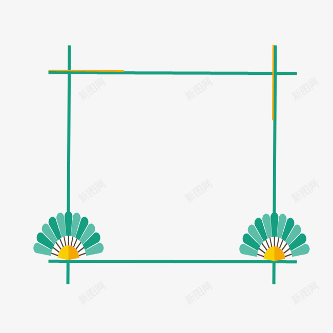 扇子边框psd免抠素材_新图网 https://ixintu.com 扇子边框 手绘 清新边框 简约 线条边框 绿色边框