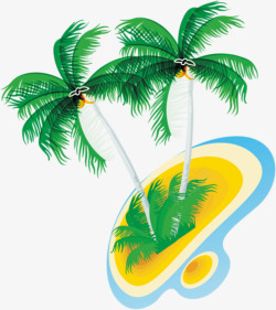 手绘沙滩海报卡通椰子树素材