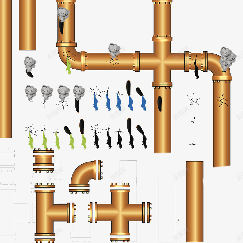 破裂的管道出现漏洞png免抠素材_新图网 https://ixintu.com 小心防范 漏气 漏洞 破坏的管道 管道漏洞 维修 解决办法