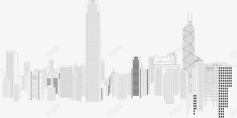 城市手绘图png免抠素材_新图网 https://ixintu.com 剪影 城市 城市建筑图 城市线框 建筑 手绘城市图 曲线 线条 线绘 边框 都市
