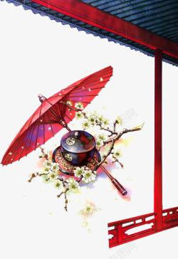 持伞动漫中国风式的彩画高清图片