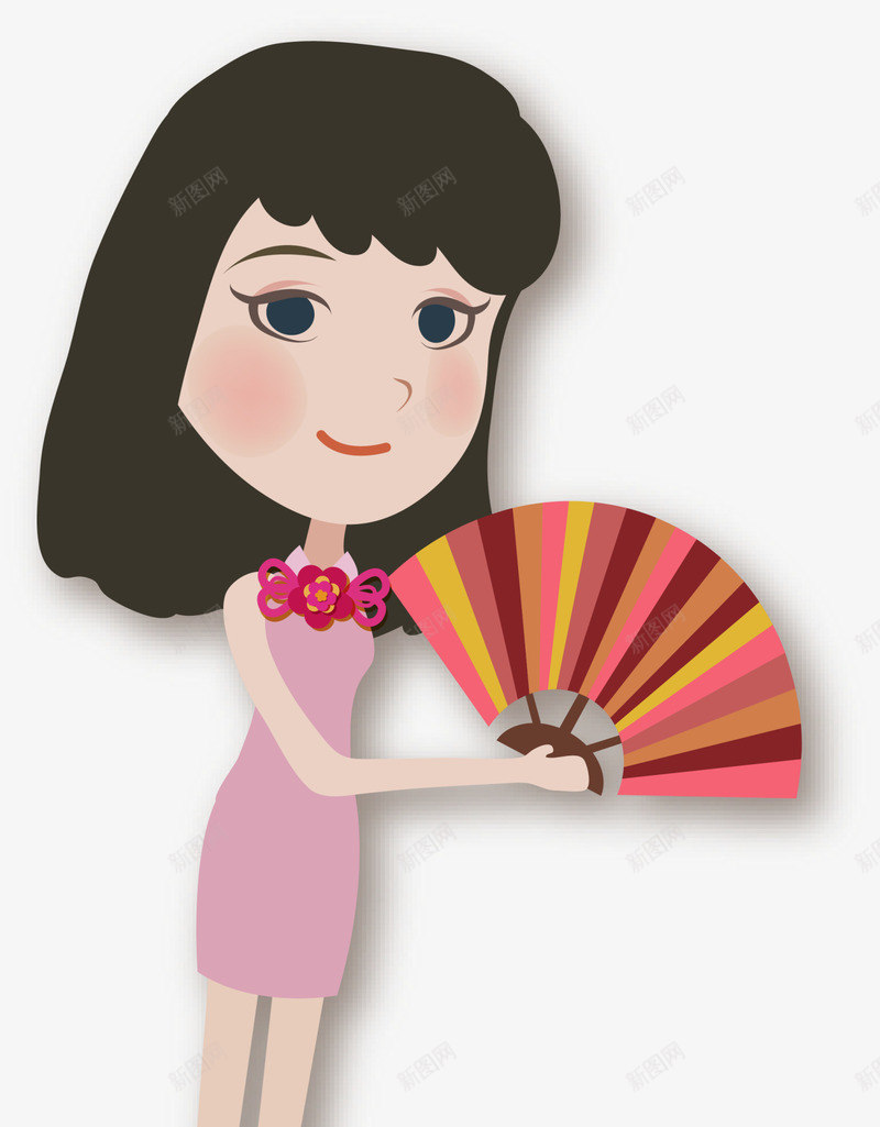 春节拿着扇子的女人插画png免抠素材_新图网 https://ixintu.com 中国风 人物插画 卡通樱花红色扇子 喜庆 女人插画 拿着扇子 春节女人 红色中国结