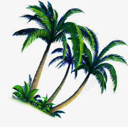 手绘植物卡通沙滩海边椰子树素材