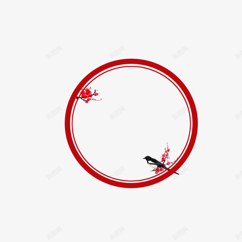 红色古典圆圈png免抠素材_新图网 https://ixintu.com 中国风 古典圆圈 古风圆圈 喜鹊 梅花 红色 边框