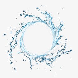 旋转透明液体蓝色水花旋转圆环飞溅喷溅特效高清图片