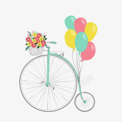 自行车气球鲜花女王节浪漫装饰素材