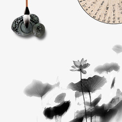 金典古风扇子中国风传统水墨古亭装饰高清图片