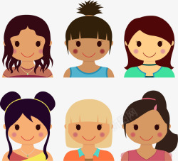 六个发型不同女孩矢量图素材
