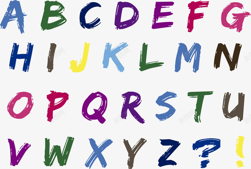 彩色手写英文字母png免抠素材_新图网 https://ixintu.com 彩色艺术字 水彩笔刷 矢量素材 粉刷效果 英文字母