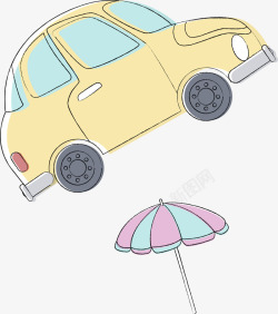 遮阳伞小汽车手绘卡通旅游元素材