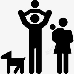 几个熟悉的群体家庭组的父亲和母亲两个孩子和一只狗图标高清图片