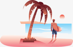 沙滩红色扁平风格棕榈树矢量图素材