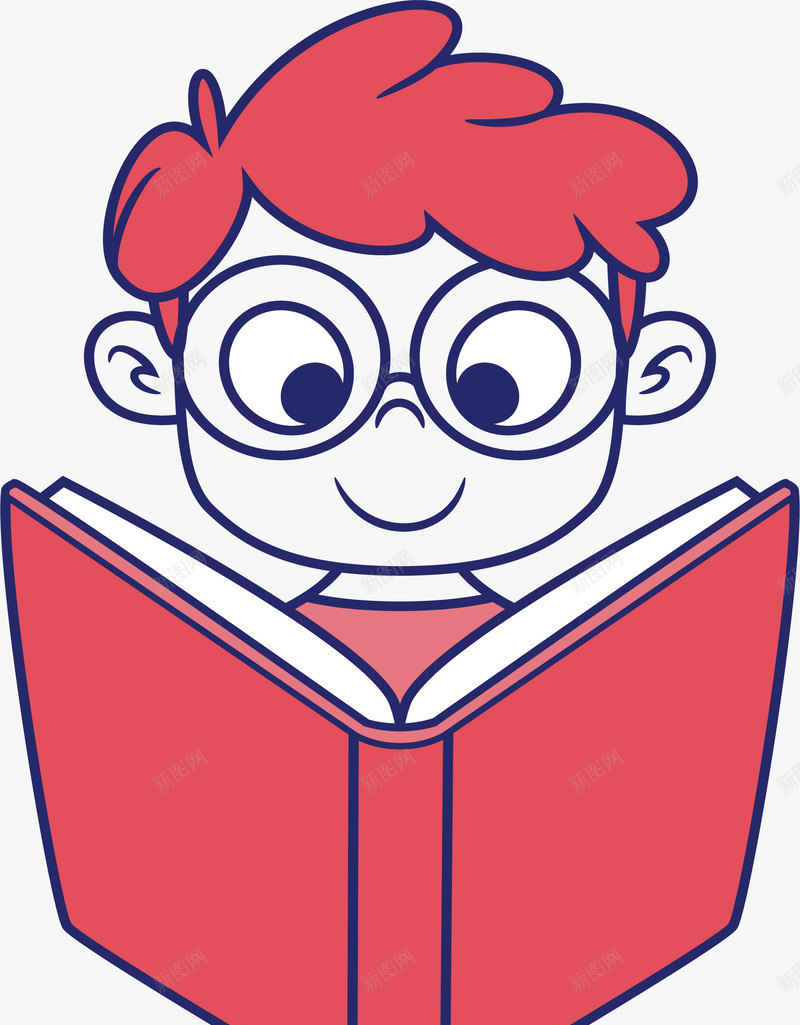 戴眼镜看书的男孩png免抠素材_新图网 https://ixintu.com 男孩 看书的男孩 眼镜男孩 矢量png 红色书本 翻开的书