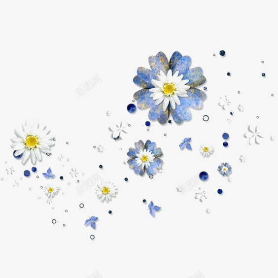 菊花印花png免抠素材_新图网 https://ixintu.com 小清新 水彩花朵 白色花朵 白色花朵印花 蓝色花朵