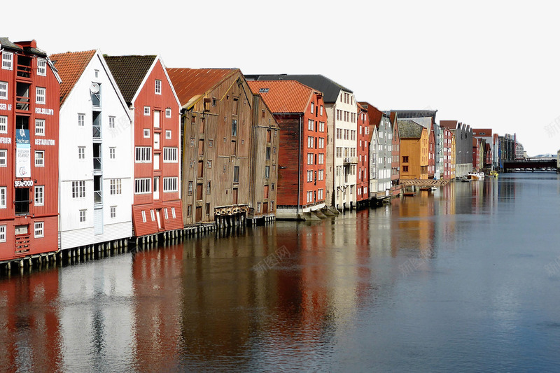 河边小镇建筑png免抠素材_新图网 https://ixintu.com 北欧 北欧建筑 建筑 水流 风景