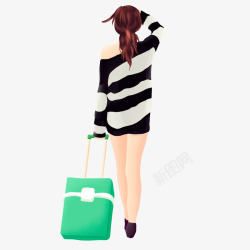 手拉行李箱手绘手拉行李箱少女女孩高清图片
