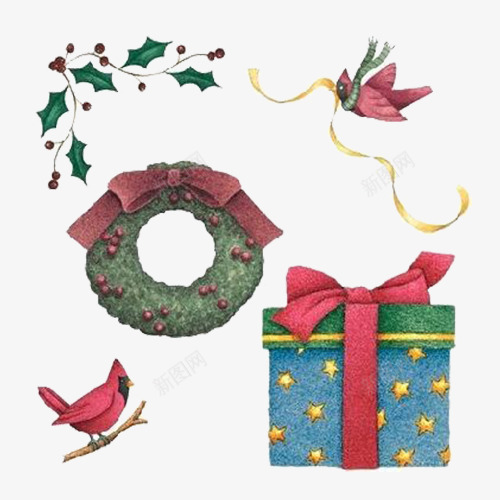 礼物盒子png免抠素材_新图网 https://ixintu.com 创意 卡通 小鸟 手绘 甜甜圈 盒子 礼物