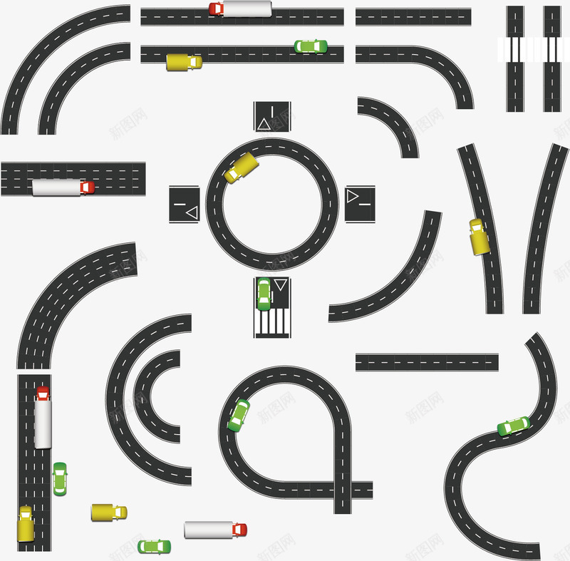 弯道道路png免抠素材_新图网 https://ixintu.com 公交线路 汽车 环城公路 环岛 车辆 道路 马路