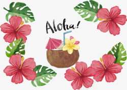 夏威夷岛红色热带花朵海报高清图片