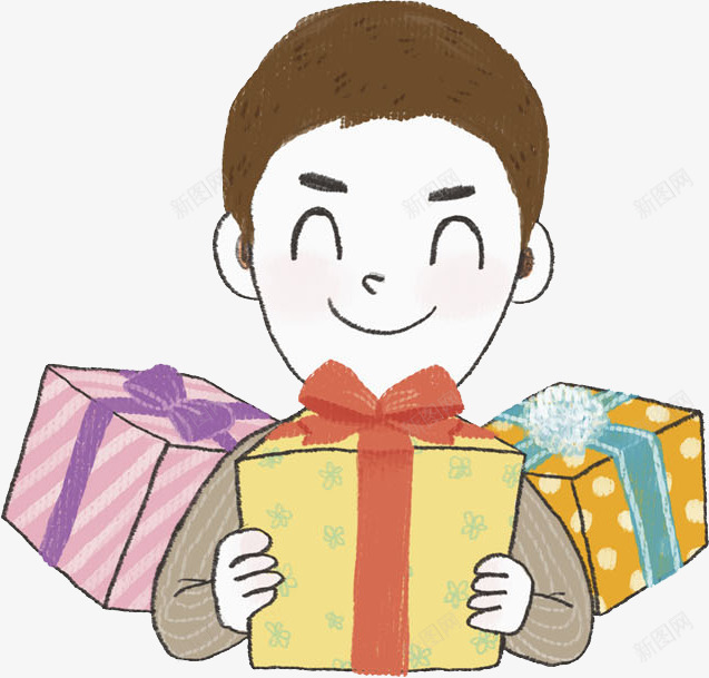 拿礼物的男孩png免抠素材_新图网 https://ixintu.com 卡通 手绘 水彩 男孩 盒子 礼物 礼盒 送礼物
