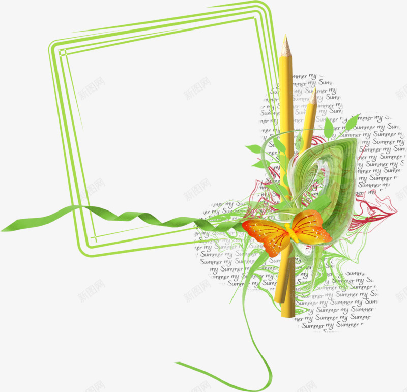 装饰边框png免抠素材_新图网 https://ixintu.com 丝带 文字底纹 边框相框 铅笔