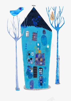 蓝色涂鸦房子素材