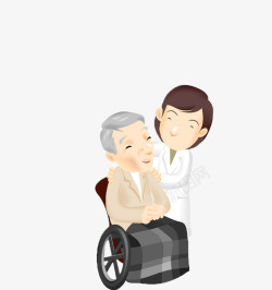 陪护护士轮椅上的老爷爷高清图片