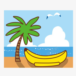 香蕉划艇卡通沙滩高清图片