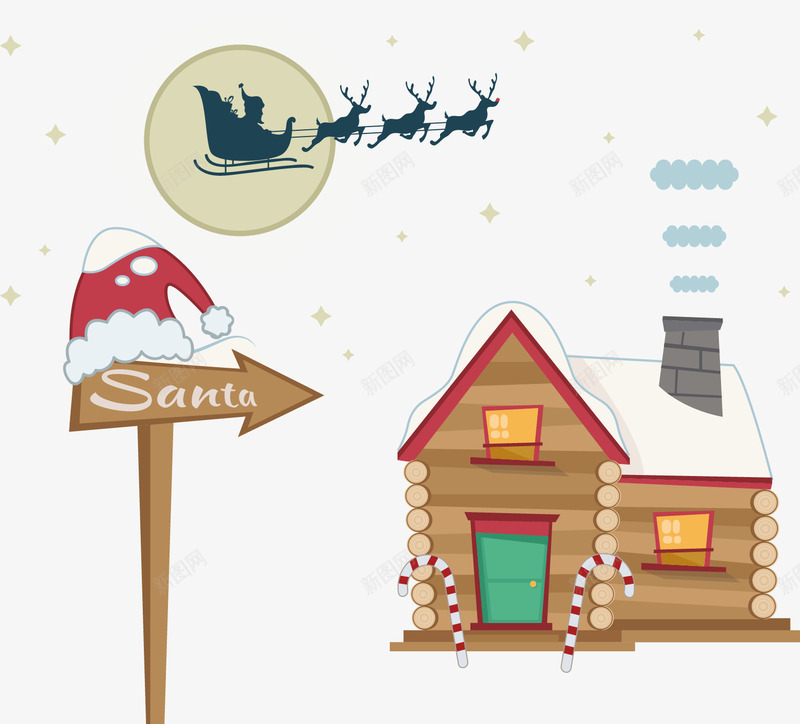 手绘圣诞老人的家png免抠素材_新图网 https://ixintu.com 卡通 圣诞老人 房子 手绘 木屋