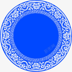 蓝色中国风圆形花纹开业素材