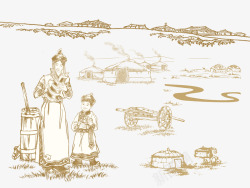 河流蒙古族草原人物高清图片