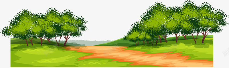 手绘郊区png免抠素材_新图网 https://ixintu.com 卡通装饰 山村小路 手绘 树林 森林 郊区