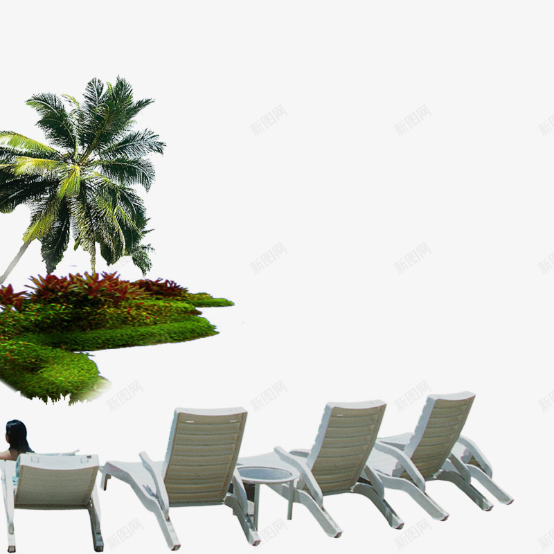 绿化植物psd免抠素材_新图网 https://ixintu.com 凉亭 创意园林景观 创意园林景观图 园林设计 小花 椰树 沙滩椅 绿化植物 花园设计