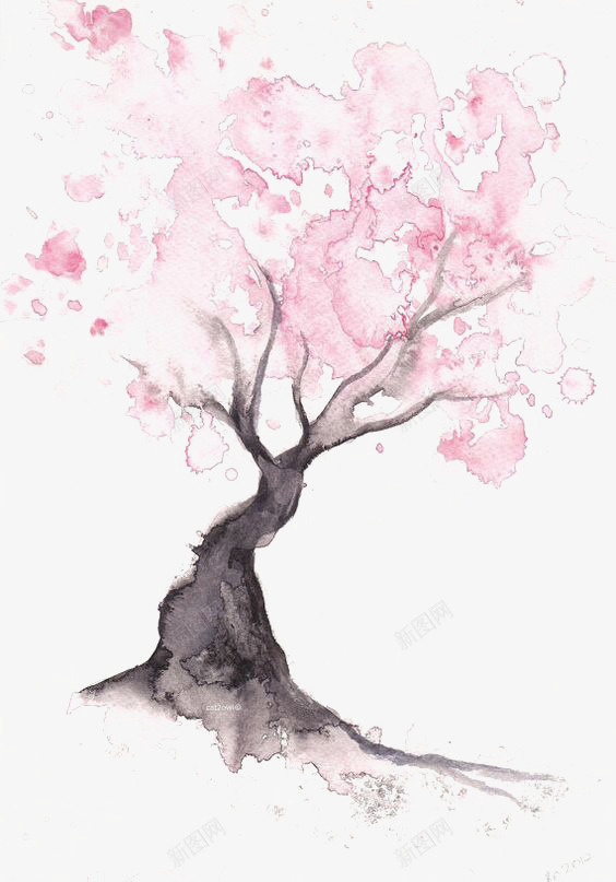 樱花树png免抠素材_新图网 https://ixintu.com 一树花开 手绘 树 水彩 粉色樱花