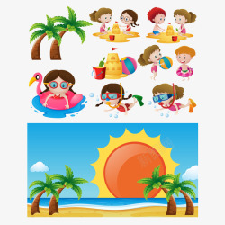 玩落叶的孩子孩子们在海滩上玩高清图片