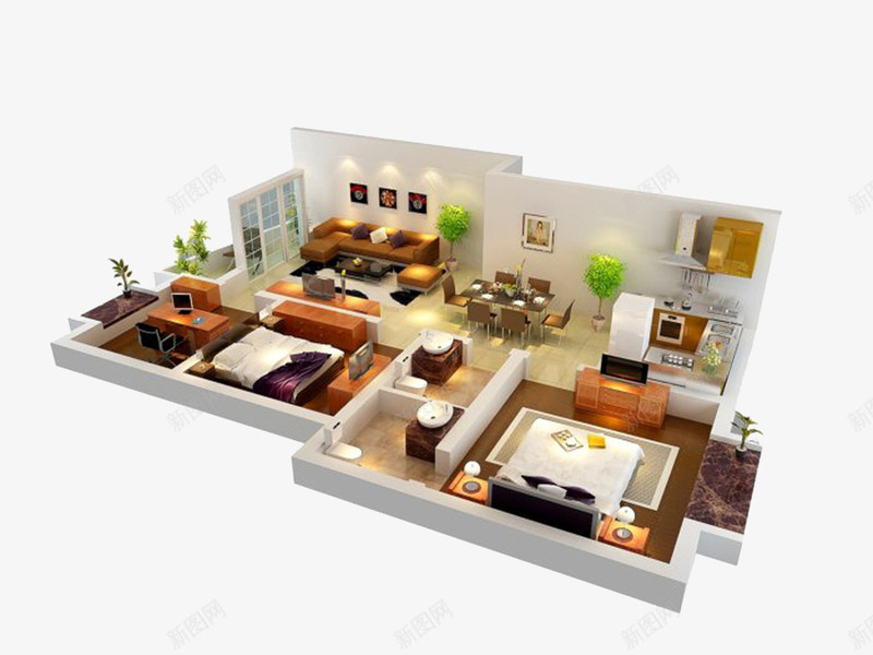 3D房屋模型png免抠素材_新图网 https://ixintu.com 3D其他效果图 3D设计 室内设计 户型效果图 房间俯视图 整套房间模型 样板间 设计