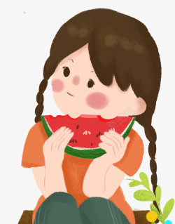 彩色的发型彩色圆弧吃西瓜的小女孩高清图片