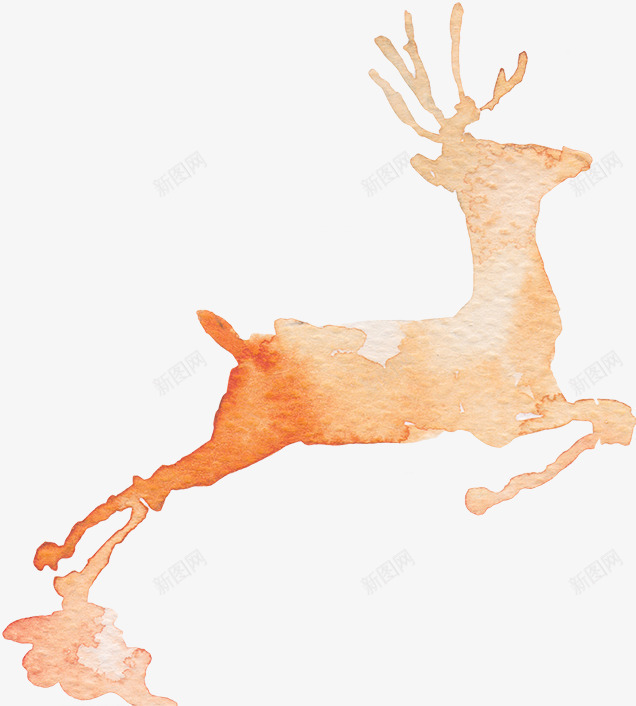 手绘橙色奔跑的鹿png免抠素材_新图网 https://ixintu.com 创意 抽象 水粉画 麋鹿