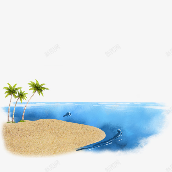沙滩风情psd免抠素材_新图网 https://ixintu.com 树 沙滩 海水 绿色 蓝色 黄色