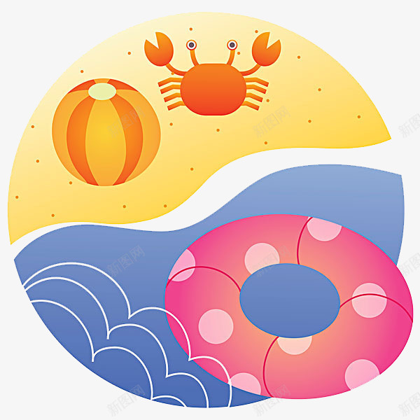 海边美景png免抠素材_新图网 https://ixintu.com 剪影 卡通 景色 沙滩 海水 游泳圈 简笔 螃蟹