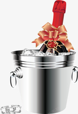 银色小桶放在冰块桶里的香槟矢量图高清图片