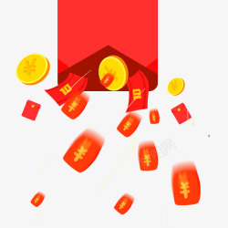 红包雨红色红包雨金币元素高清图片