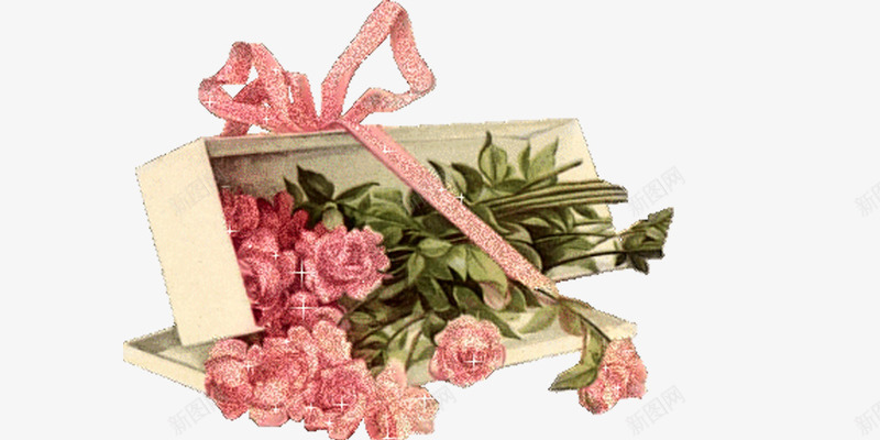装花的盒子png免抠素材_新图网 https://ixintu.com 卡通 手绘 浪漫 清新 玫瑰
