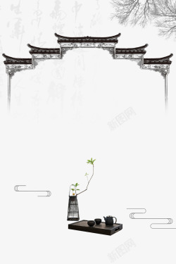 中国印象雄伟壮观的城门边角水墨画高清图片