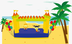 玩游戏的小孩子海边城堡游戏高清图片