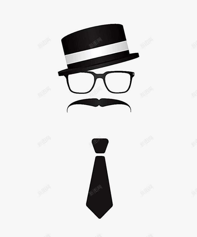 帽子胡子png免抠素材_新图网 https://ixintu.com 剪影 帽子 眼镜 胡子 长胡子的男人 领带 黑色