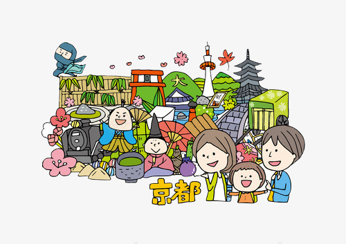 城市旅行png免抠素材_新图网 https://ixintu.com 京都 卡通 城市建筑 城市特色 手绘