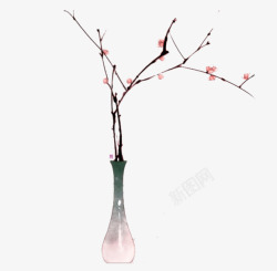花瓶图案粉色桃花枝花瓶装饰图案高清图片