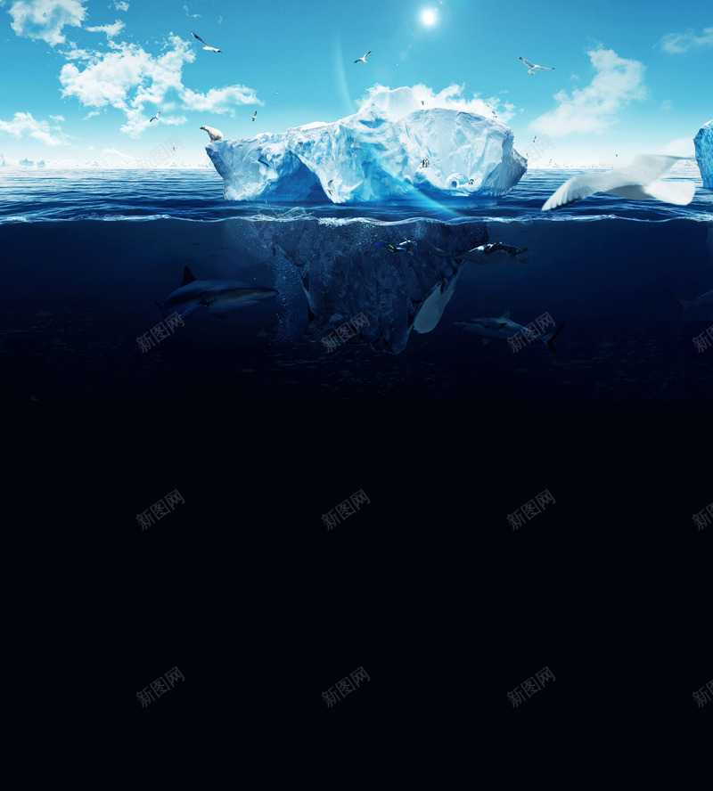 大气冰山背景png免抠素材_新图网 https://ixintu.com 冰山 冰川 大气 模型 海底 海洋 蓝天