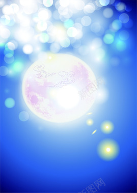 蓝色天空光点月亮祥云海报背景中秋背景